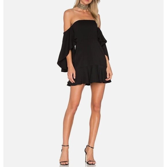NEW BCBGMAXAZRIA BLACK SIMONE OFF-THE SHOULDER Draped DRESS  SIZE 8 - Picture 1 of 7